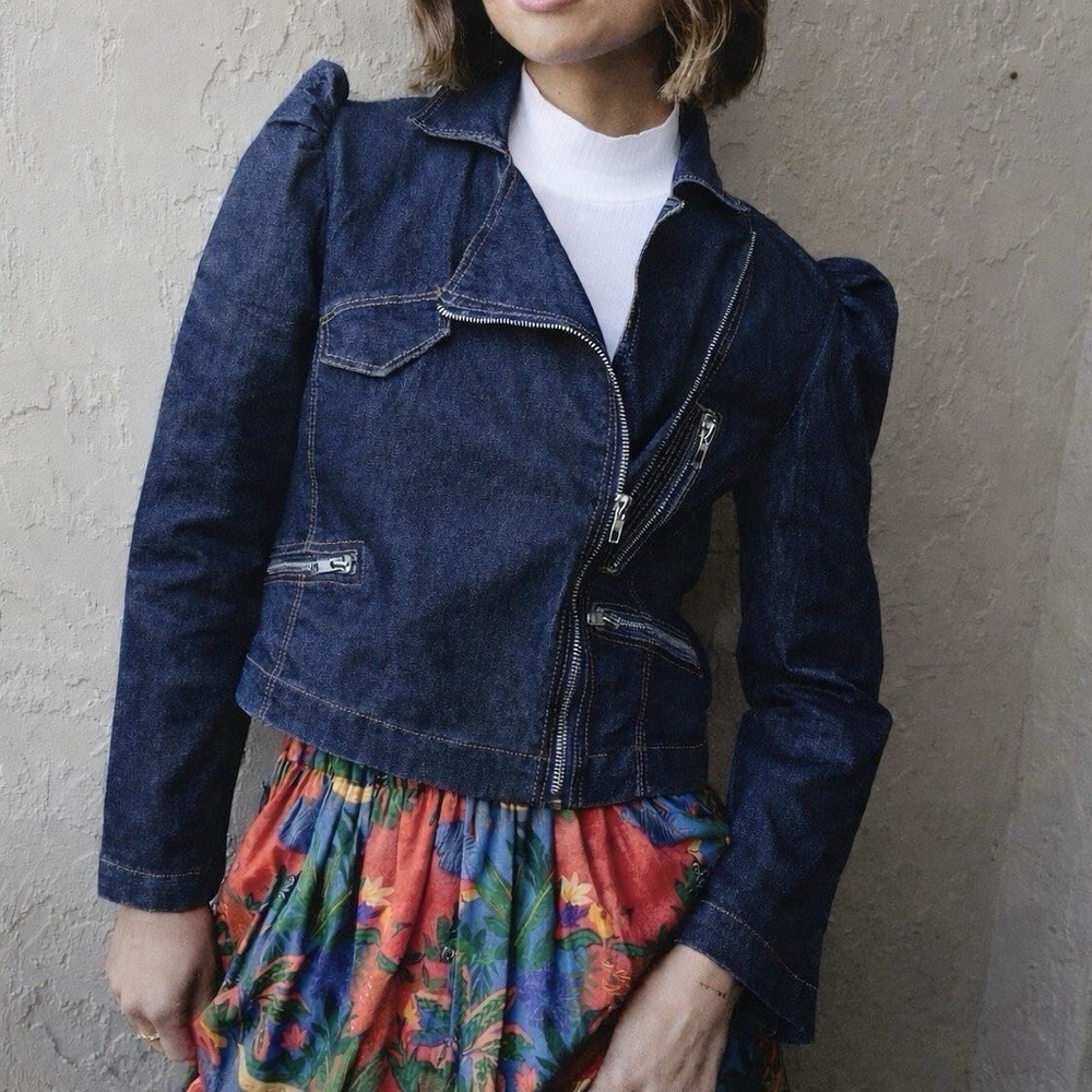 Briton Court Dark Wash Denim Moto Jacket NWT Sz XS